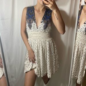FREE PEOPLE LOW V NECK FLORAL MINI DRESS